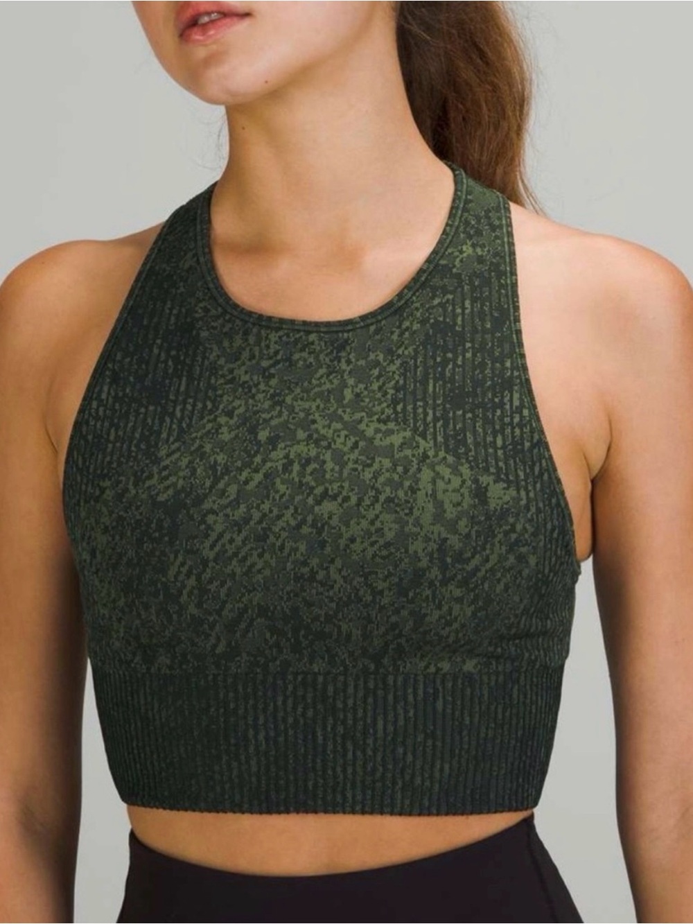 lululemon athletica Ebb to Train High-Neck Seamless Sports Bra in Forest Green